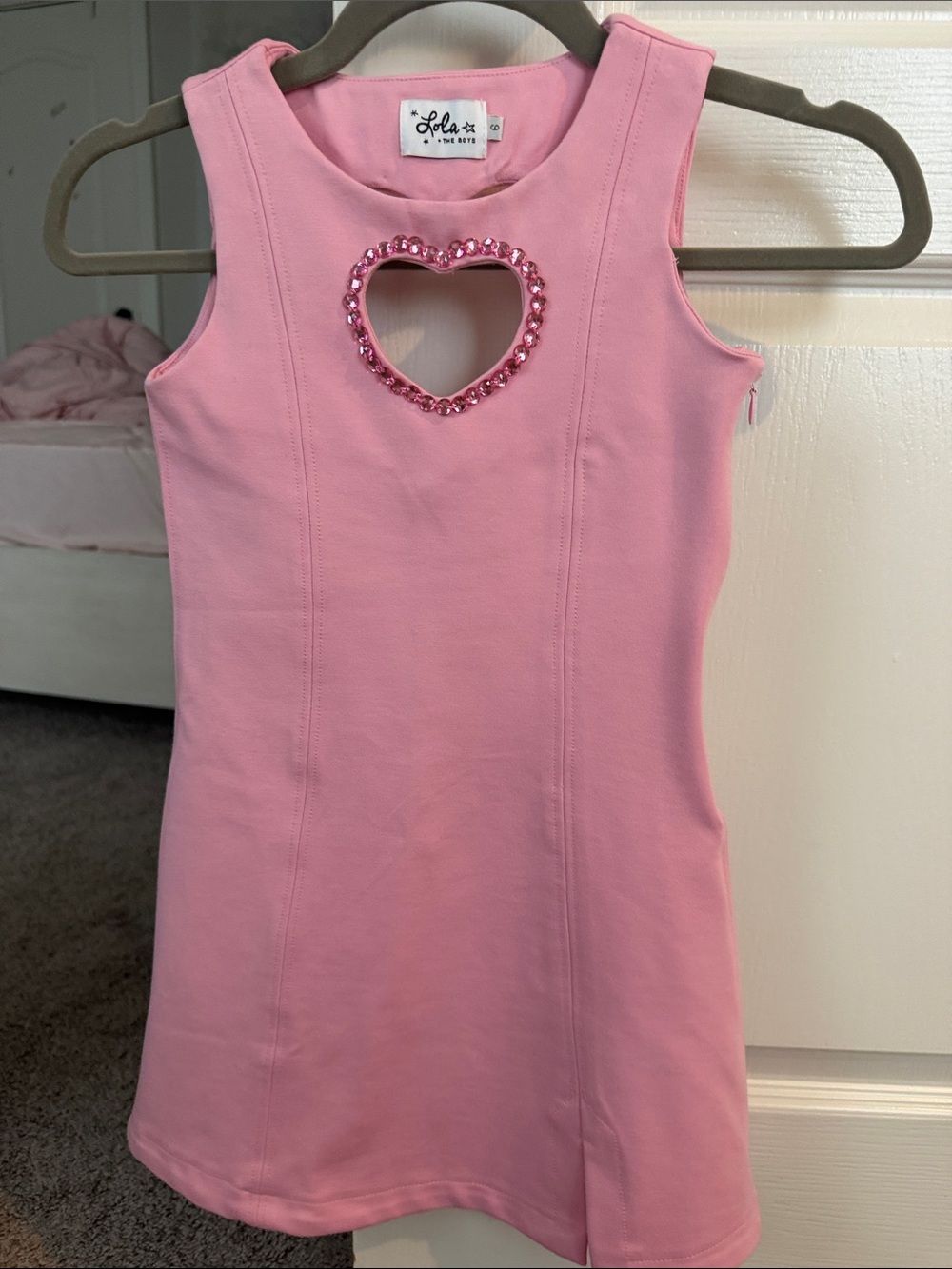 lola Pink Sleeveless Dress with Heart Cutout and Rhinestones